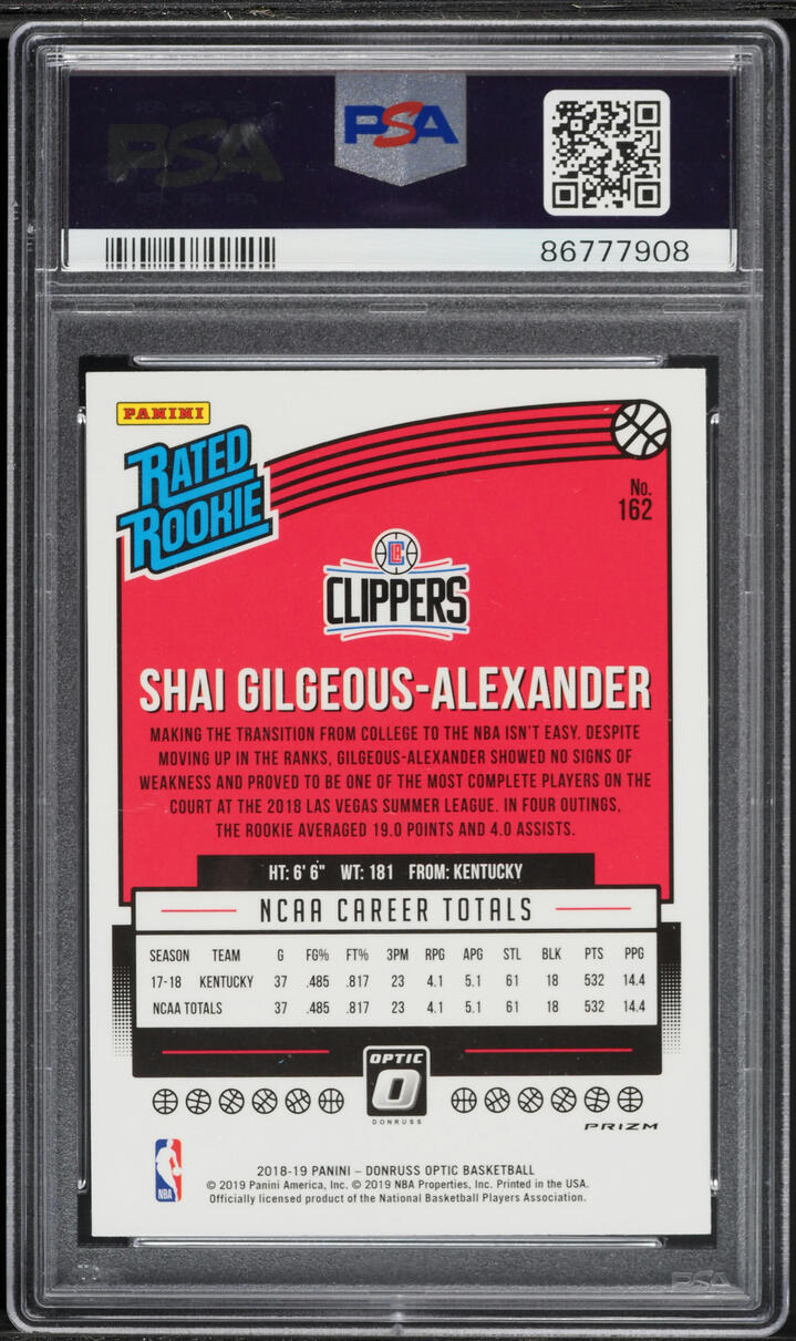 2018 Donruss Optic Hyper Pink Shai Gilgeous-Alexander ROOKIE #162 PSA 10 GEM MINT - Photo 2