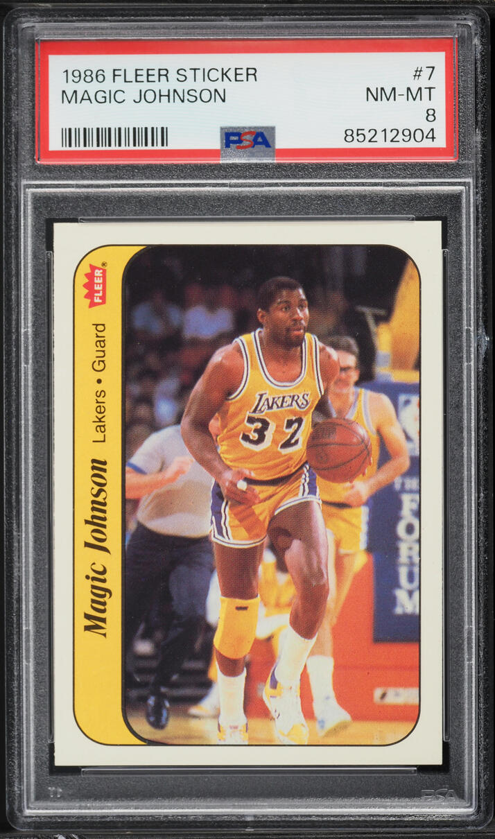 1986 Fleer Sticker Magic Johnson #7 PSA 8 NM-MT - Photo 1