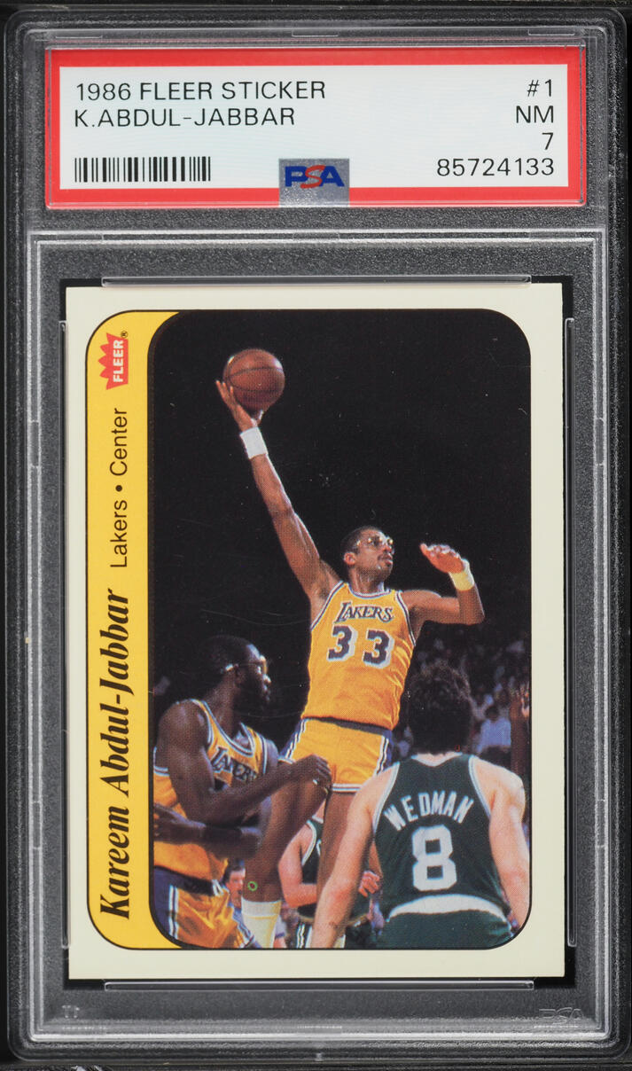 1986 Fleer Sticker Kareem Abdul-Jabbar #1 PSA 7 NRMT - Photo 1