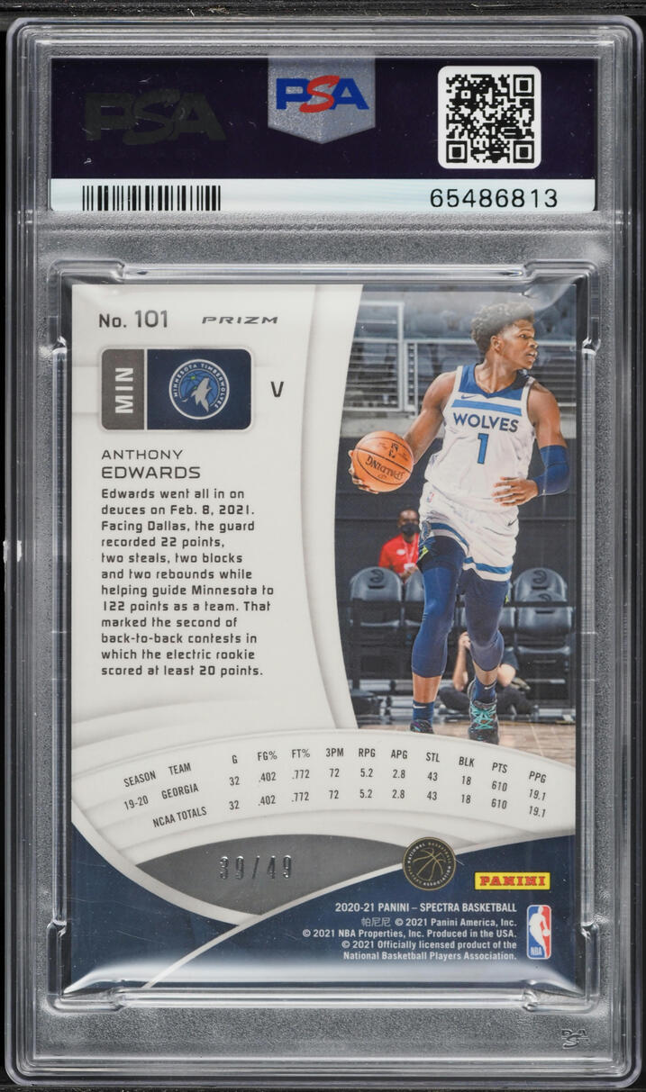 2020 Panini Spectra Interstellar Anthony Edwards /49 #101 PSA 9 MINT - Photo 2