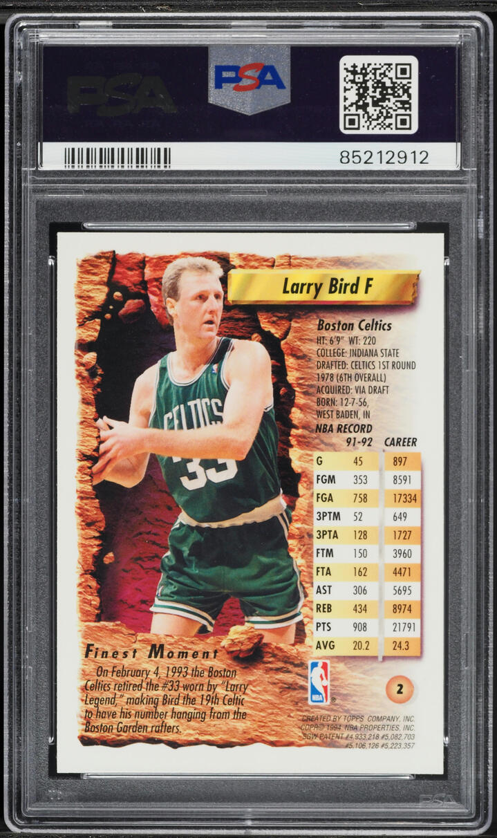 1993 Finest Refractor Larry Bird #2 PSA 8 NM-MT - Photo 2