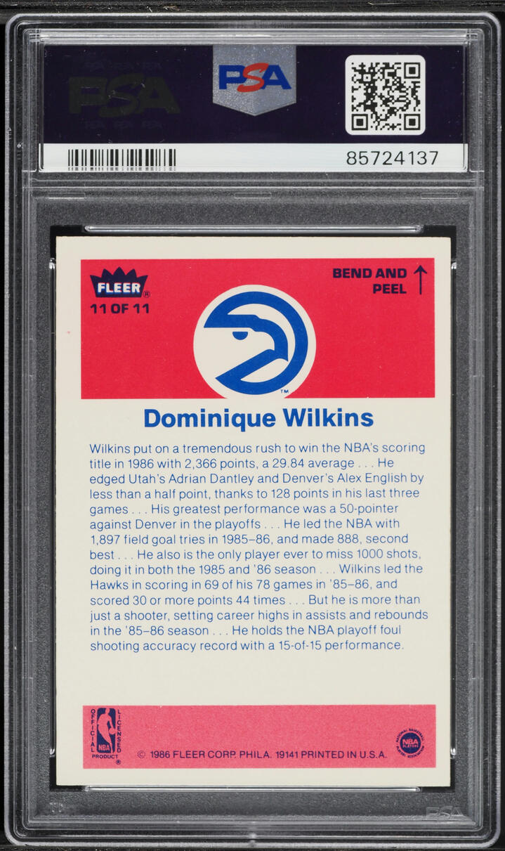 1986 Fleer Sticker Dominique Wilkins ROOKIE #11 PSA 7 NRMT - Photo 2