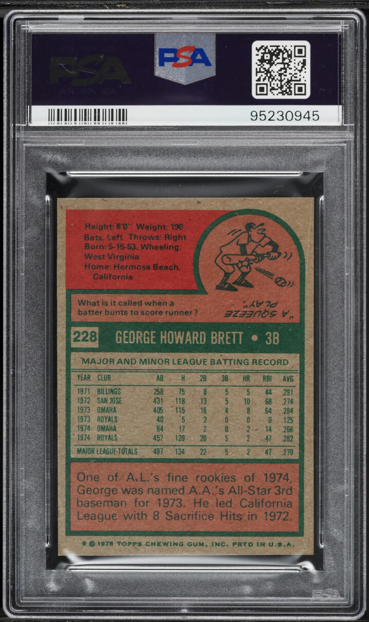 1975 Topps Mini George Brett ROOKIE #228 PSA 7 NRMT - Photo 2