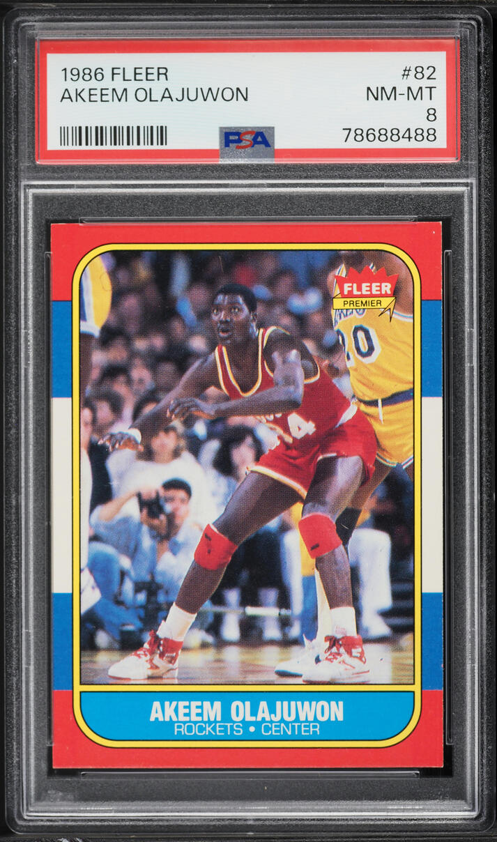 1986 Fleer Basketball Aakeem Olajuwon ROOKIE #82 PSA 8 NM-MT - Photo 1