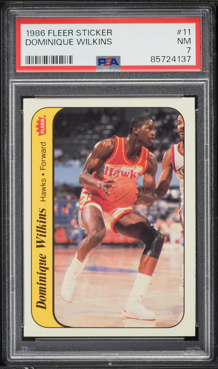 1986 Fleer Sticker Dominique Wilkins ROOKIE #11 PSA 7 NRMT - Photo 1