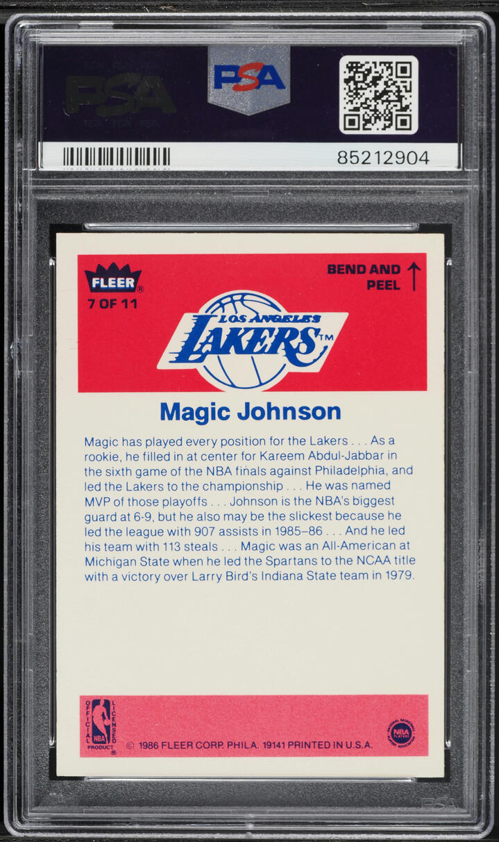 1986 Fleer Sticker Magic Johnson #7 PSA 8 NM-MT - Photo 2