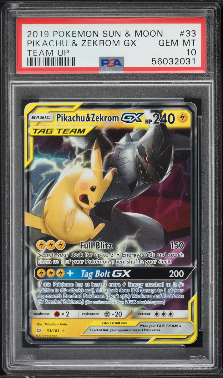 2019 Pokemon Sun & Moon Team Up Full Art Pikachu & Zekrom GX #33 PSA 10 GEM MINT - Photo 1