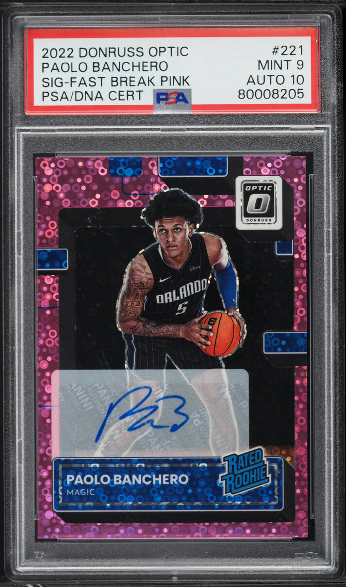 2022 Donruss Optic Fast Break Pink Paolo Banchero ROOKIE AUTO DNA 10 /25 #221 PSA 9 MINT - Photo 1