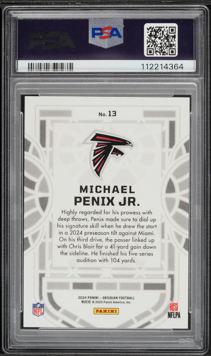 2024 Panini Obsidian Black Stained Glass Michael Penix Jr. ROOKIE #13 PSA 10 GEM MINT - Photo 2