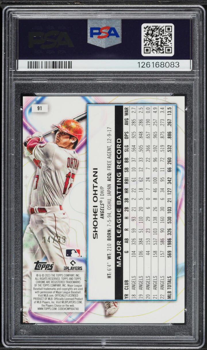 2023 Topps Chrome Cosmic Blue Moon Refractor Shohei Ohtani /99 #91 PSA 10 GEM MINT - Photo 2