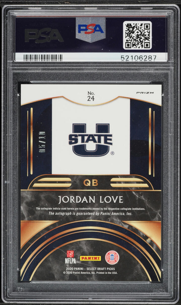 2020 Panini Chronicles Draft Picks Select Gold Prizm Jordan Love ROOKIE AUTO /10 #24 PSA 10 - Photo 2