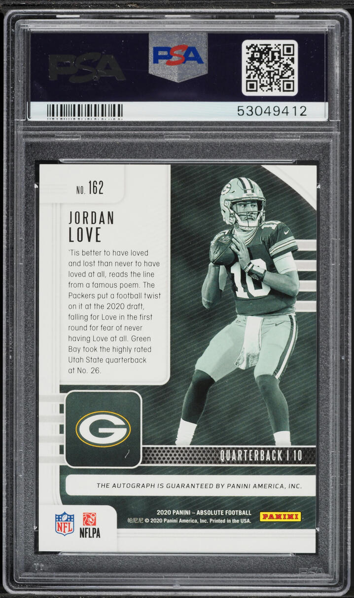 2020 Absolute Green Waves Jordan Love ROOKIE AUTO DNA 10 /12 #162 PSA 10 GEM MINT - Photo 2