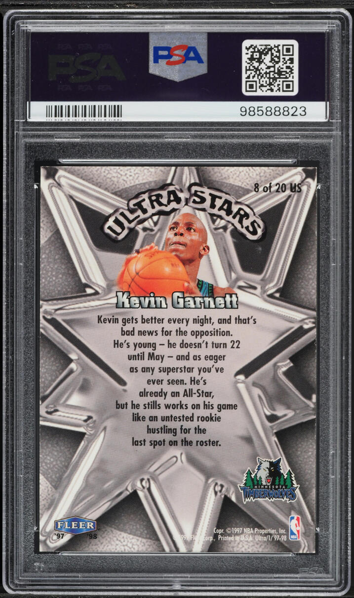 1997 Ultra Stars Gold Kevin Garnett #8 PSA 8 NM-MT - Photo 2