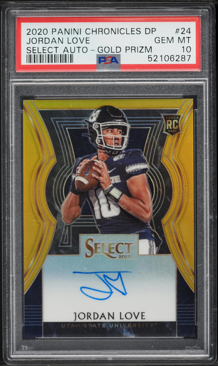 2020 Panini Chronicles Draft Picks Select Gold Prizm Jordan Love ROOKIE AUTO /10 #24 PSA 10 - Photo 1