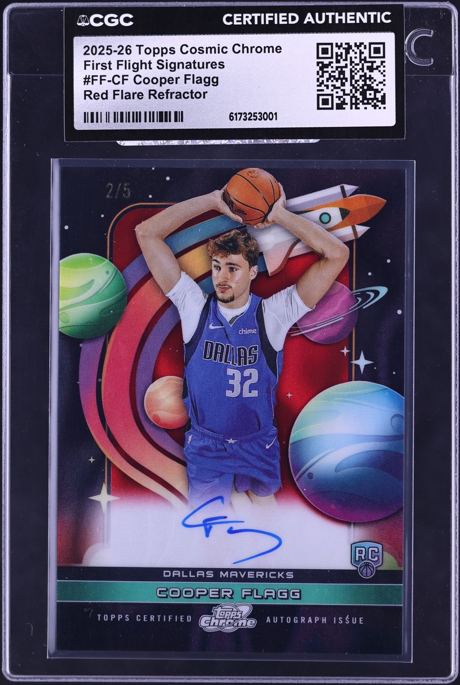 2025 Topps Chrome Cosmic First Flight Red Flare Refractor Cooper Flagg ROOKIE AUTO /5 CGC AUTH