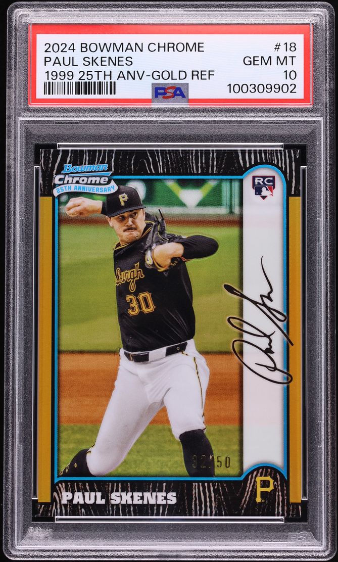 2024 Bowman Chrome '99 25th Anniversary Gold Refractor Paul Skenes ROOKIE /50 #18 PSA 10 - Photo 1