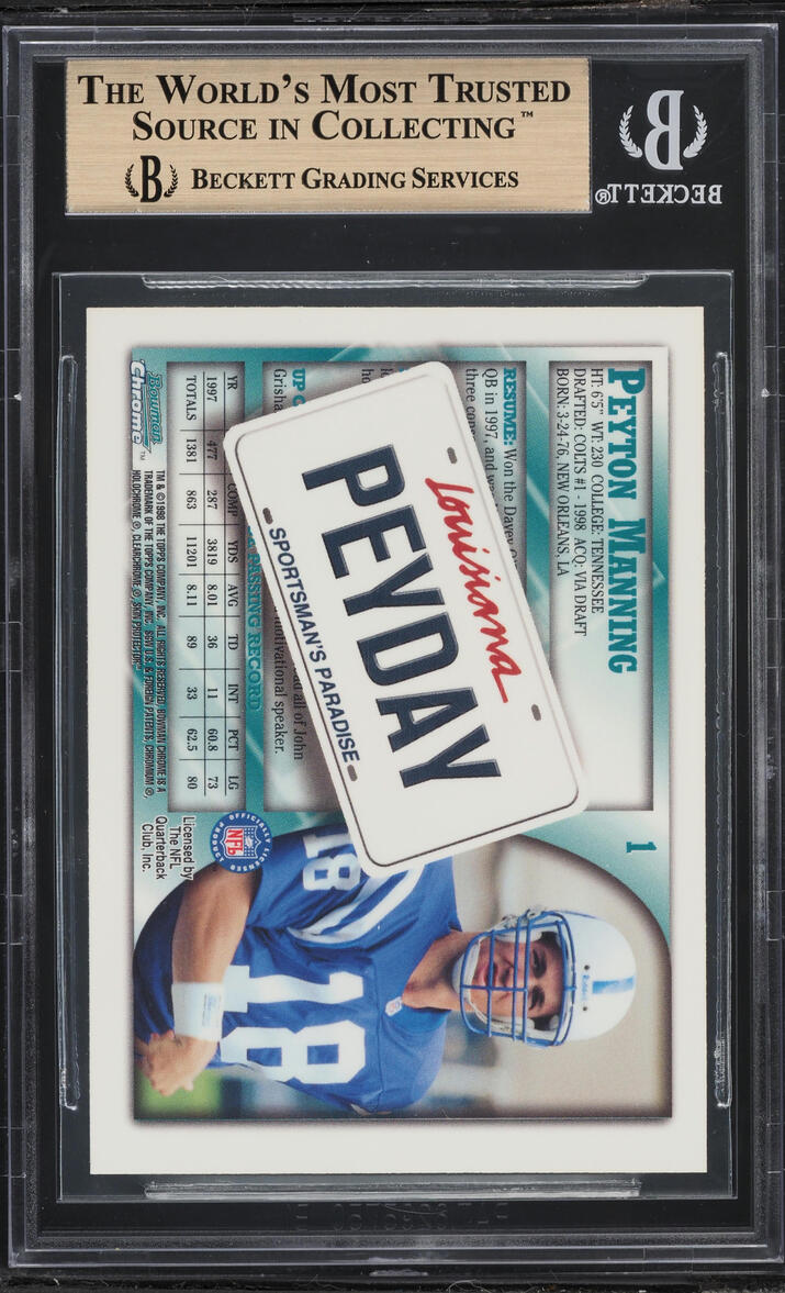 1998 Bowman Chrome Interstate Peyton Manning ROOKIE #1 BGS 9.5 GEM MINT