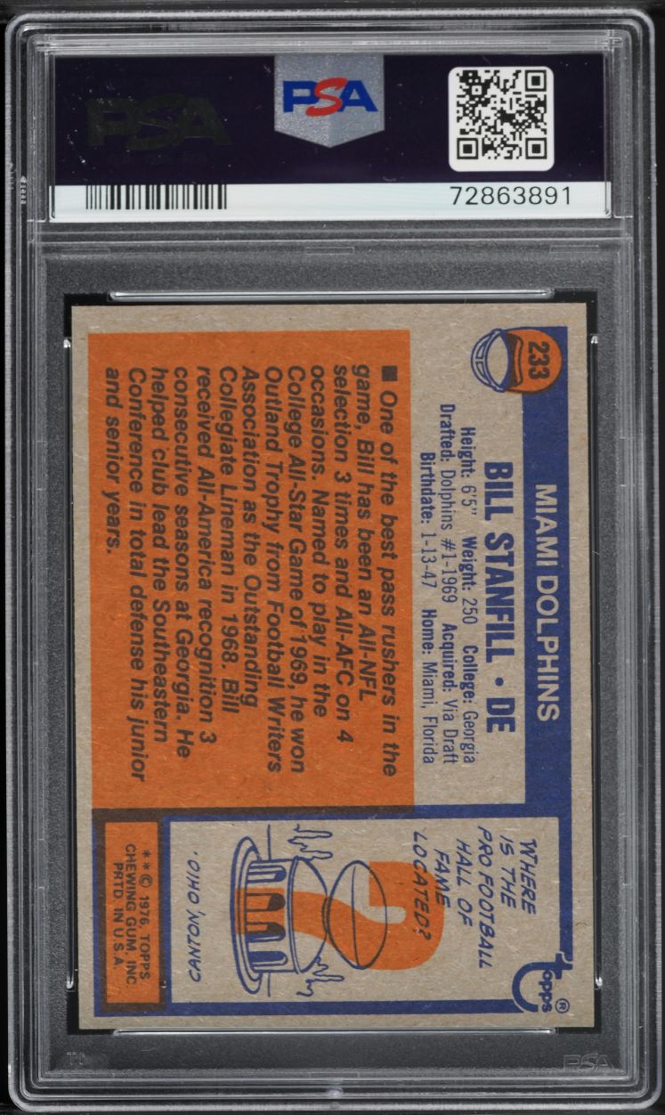1976 Topps Football Bill Stanfill #233 PSA 10 GEM MINT