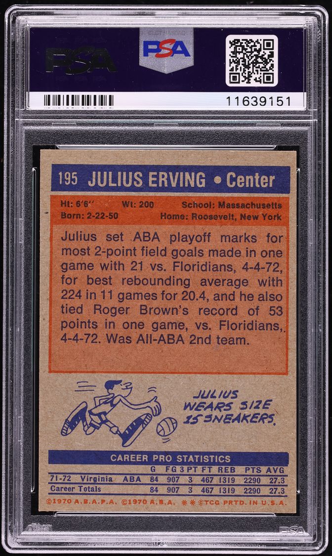 1972 Topps Basketball Julius Erving ROOKIE #195 PSA 7 NRMT