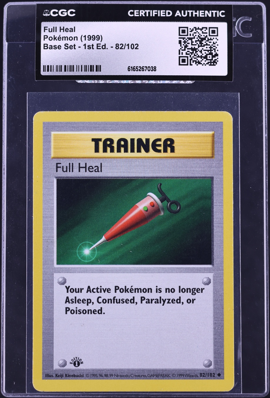 1999 Pokemon Base Set Shadowless 1st Edition Full Heal #82 CGC AUTH