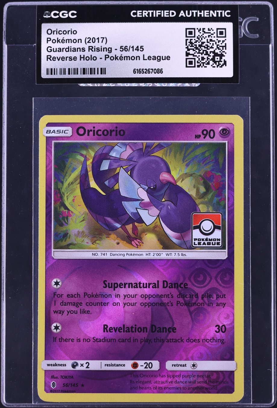2017 Pokemon Sun & Moon Guardians Rising League Reverse Holo Oricorio #56 CGC AUTH