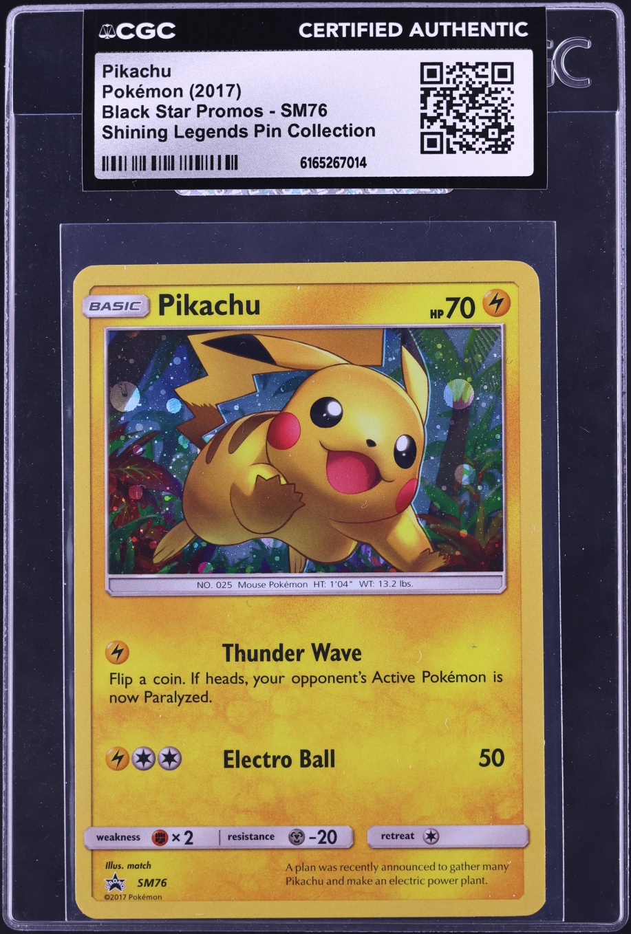 2017 Pokemon Sun & Moon Promo Shining Legends Pin Collection Holo Pikachu #SM76 CGC AUTH