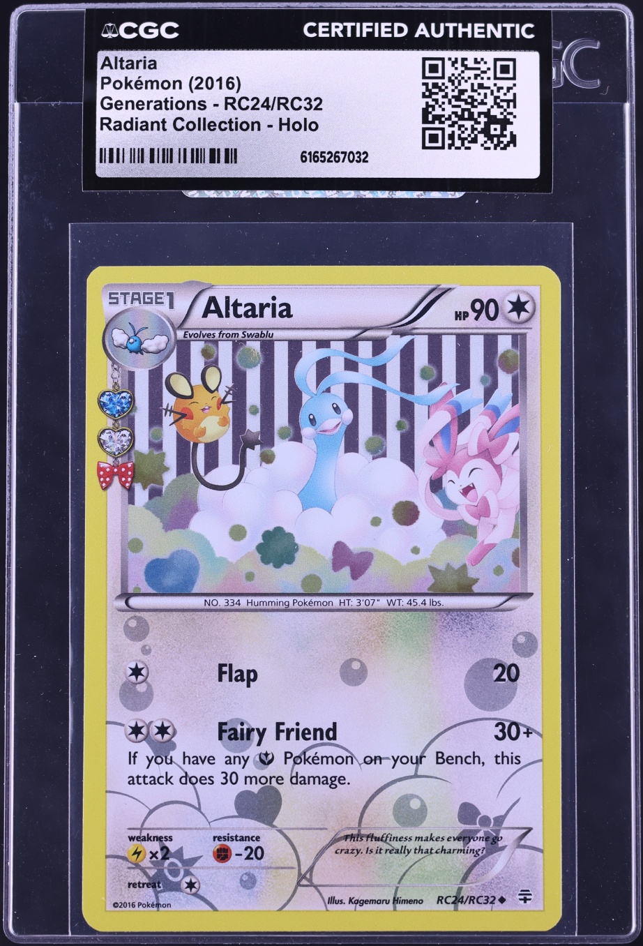 2016 Pokemon XY Generations Radiant Collection Holo Altaria #RC24 CGC AUTH