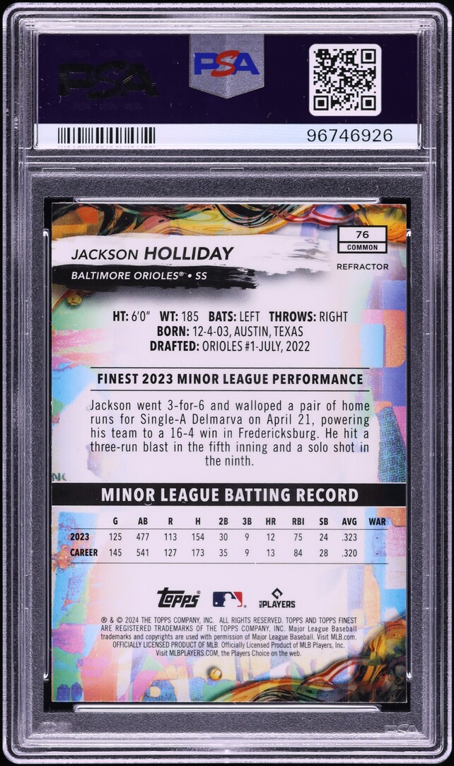 2024 Finest Refractor Jackson Holliday ROOKIE #76 PSA 10 GEM MINT