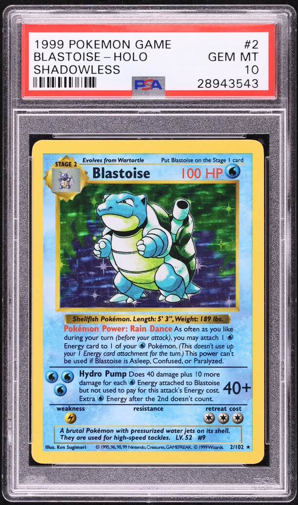 1999 Pokemon Base Set Shadowless Holo Blastoise #2 PSA 10 GEM MINT