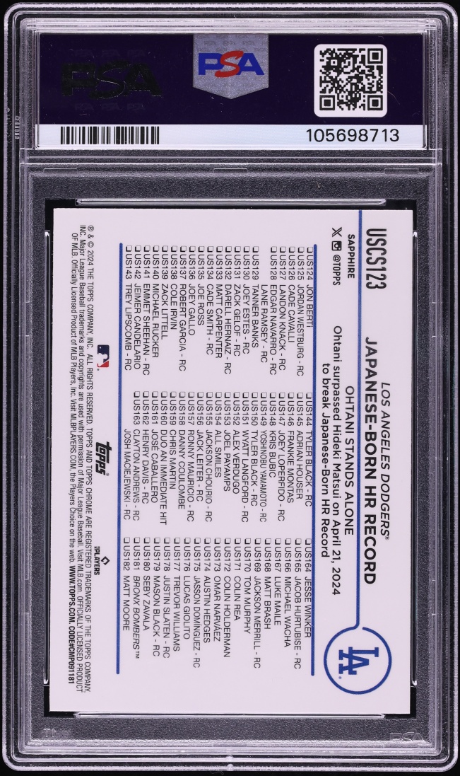 2024 Topps Chrome Sapphire Update Series Shohei Ohtani #123 PSA 10 GEM MINT