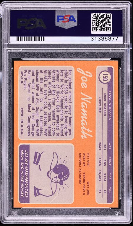 1970 Topps Football Joe Namath #150 PSA 9 MINT