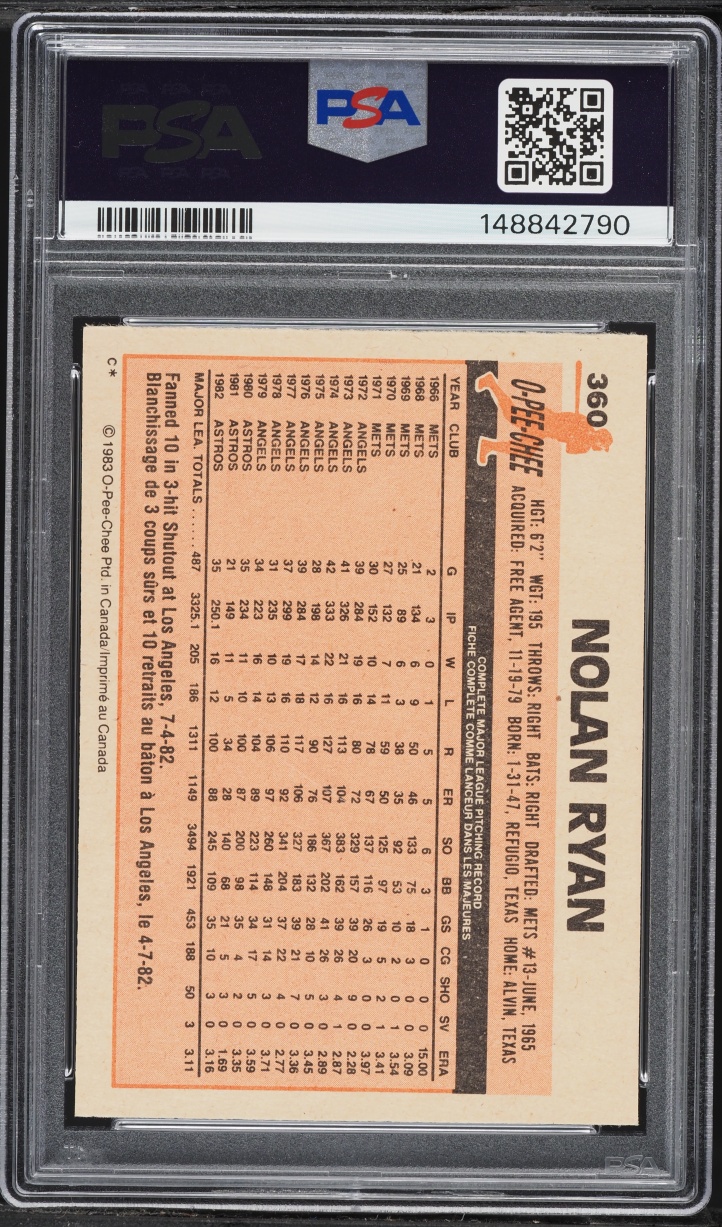 1983 O-Pee-Chee Nolan Ryan #360 PSA 8 NM-MT