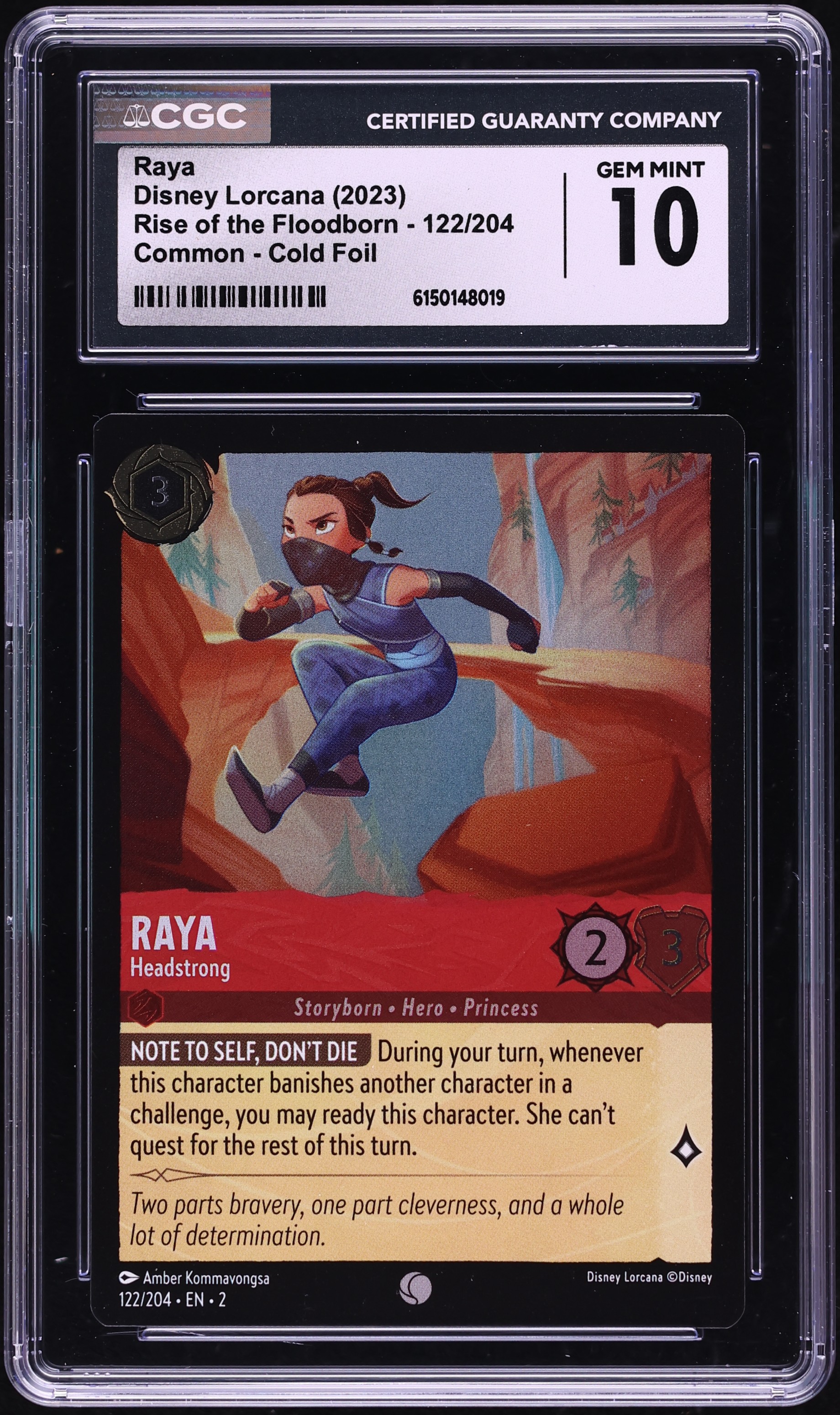 2023 Disney Lorcana Rise Of The Floodborn Cold Foil Raya Headstrong #122 CGC 10 GEM MINT