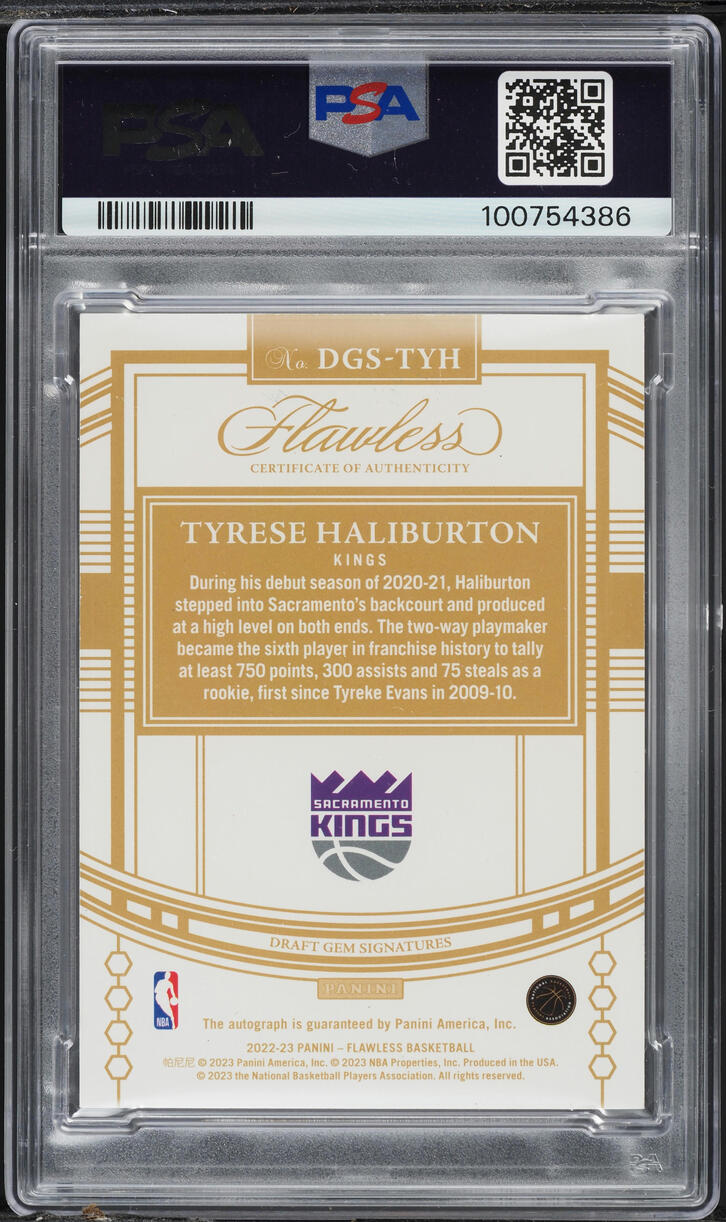 2022 Panini Flawless Draft Gem Platinum Tyrese Haliburton AUTO 1/1 #DGSTYH PSA 9
