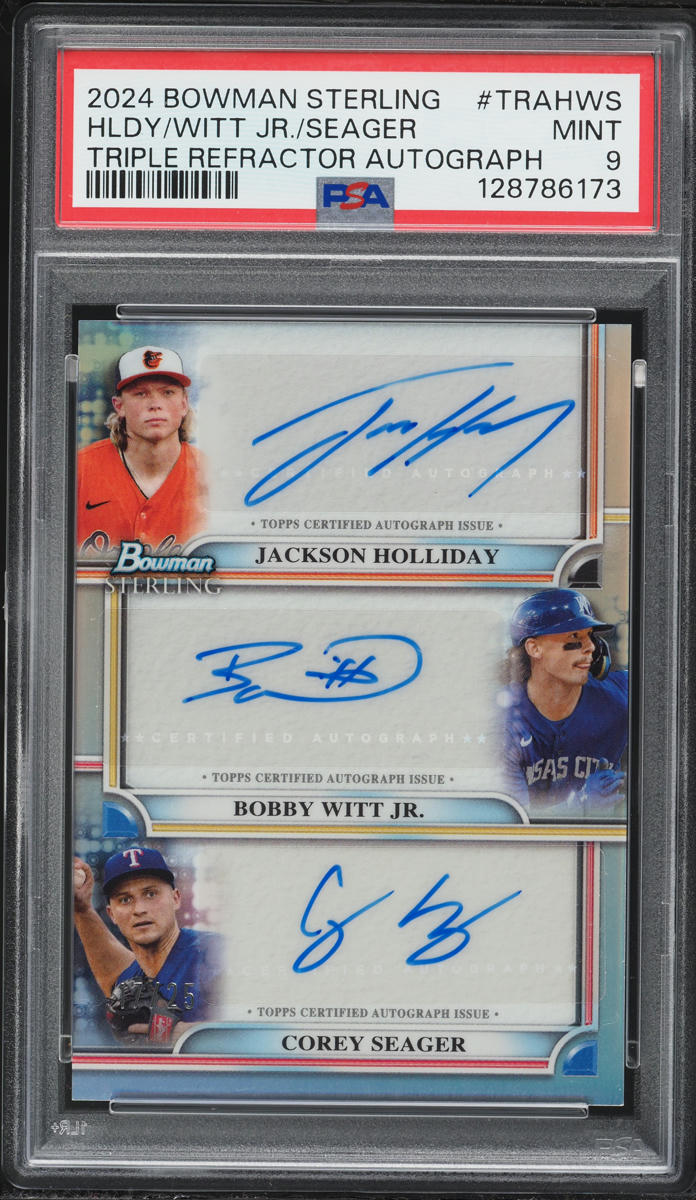 2024 Bowman Sterling Refractor Bobby Witt Jr. Corey Seager Jackson Holliday RC AUTO /25 PSA 9