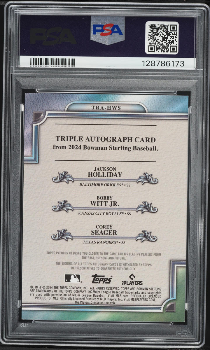2024 Bowman Sterling Refractor Bobby Witt Jr. Corey Seager Jackson Holliday RC AUTO /25 PSA 9