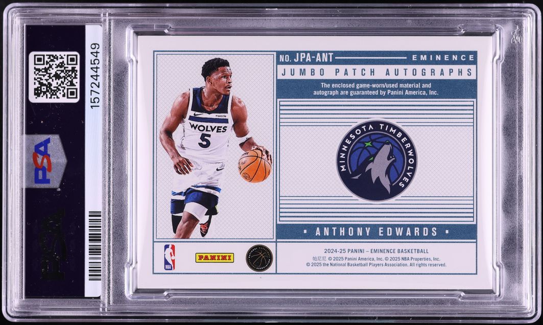 2024 Panini Eminence Jumbo Anthony Edwards PATCH AUTO /10 #JPA-ANT PSA 8 NM-MT