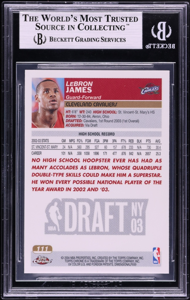 2003 Topps Chrome LeBron James ROOKIE #111 BGS 9 MINT