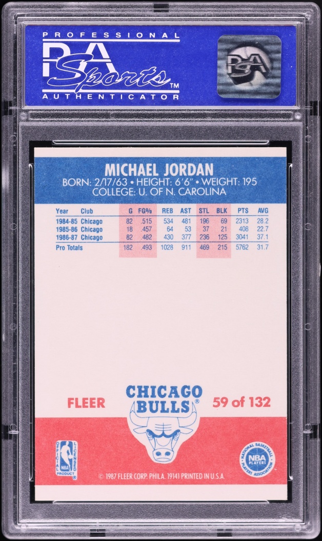 1987 Fleer Basketball Michael Jordan #59 PSA 8 NM-MT