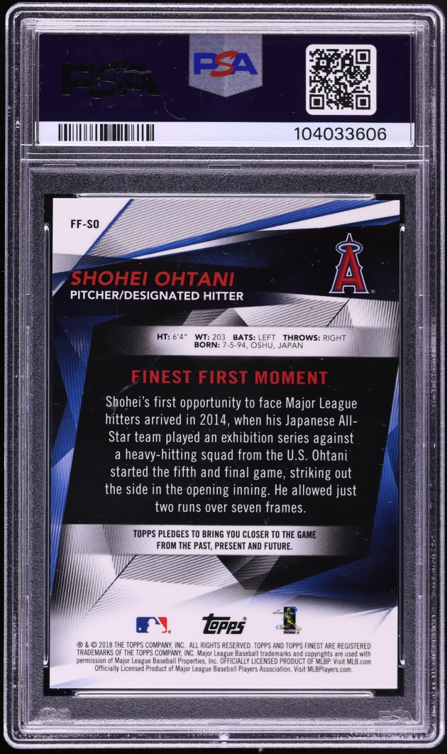 2018 Finest Firsts Shohei Ohtani ROOKIE #FF-SO PSA 10 GEM MINT