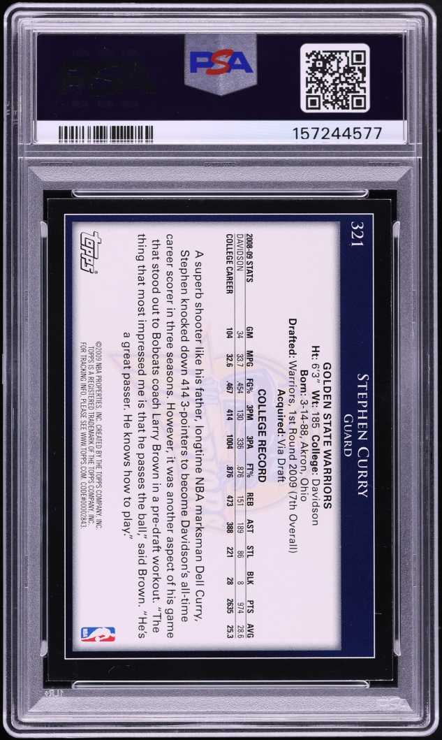 2009 Topps Basketball Stephen Curry ROOKIE #321 PSA 9 MINT