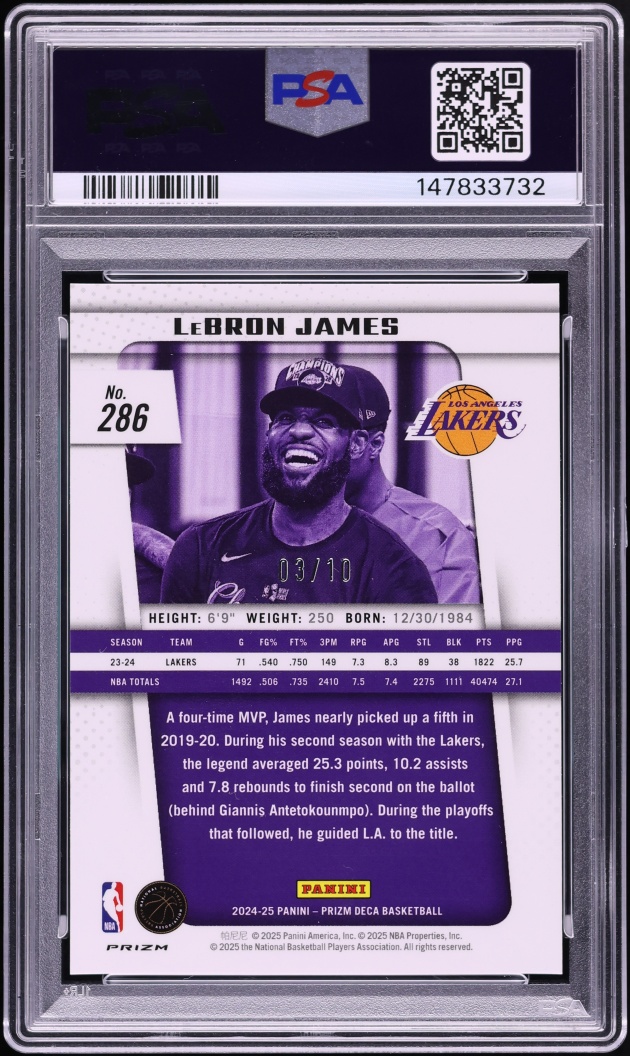 2024 Panini Prizm Deca Gold LeBron James /10 #286 PSA 10 GEM MINT