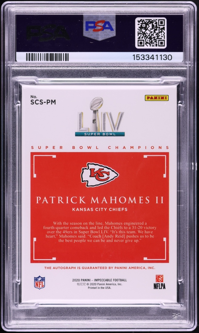 2020 Panini Impeccable Super Bowl Champion Patrick Mahomes II AUTO /25 #SCS-PM PSA 9 MINT