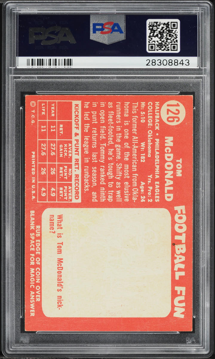 1958 Topps Football Tom McDonald #126 PSA 7 NRMT