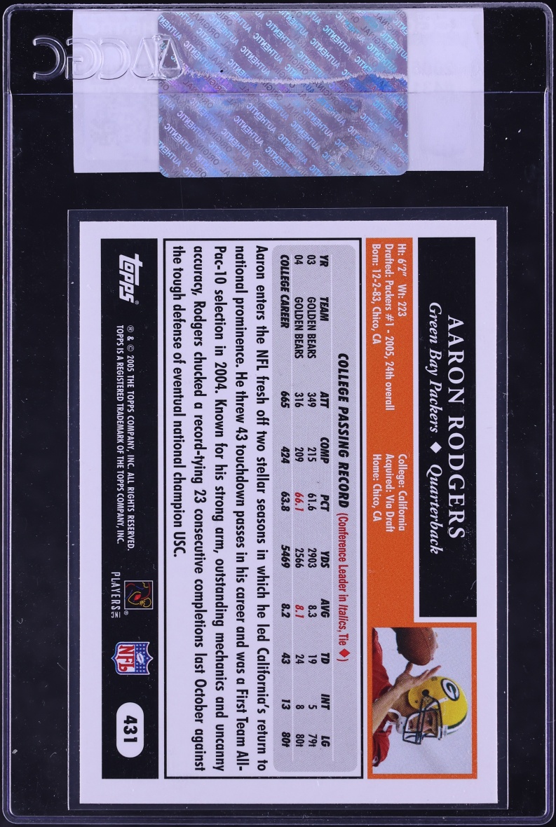 2005 Topps Football Aaron Rodgers ROOKIE #431 CGC AUTH