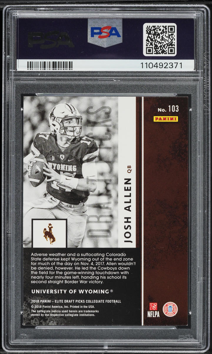 2018 Panini Elite Draft Picks Collegiate Josh Allen ROOKIE #103 PSA 8 NM-MT