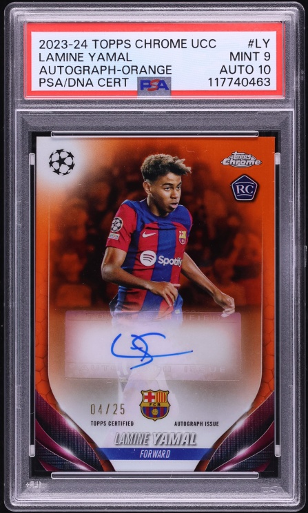 2023 Topps Chrome UEFA Club Competitions Orange Lamine Yamal ROOKIE AUTO DNA 10 /25 PSA 9 MINT