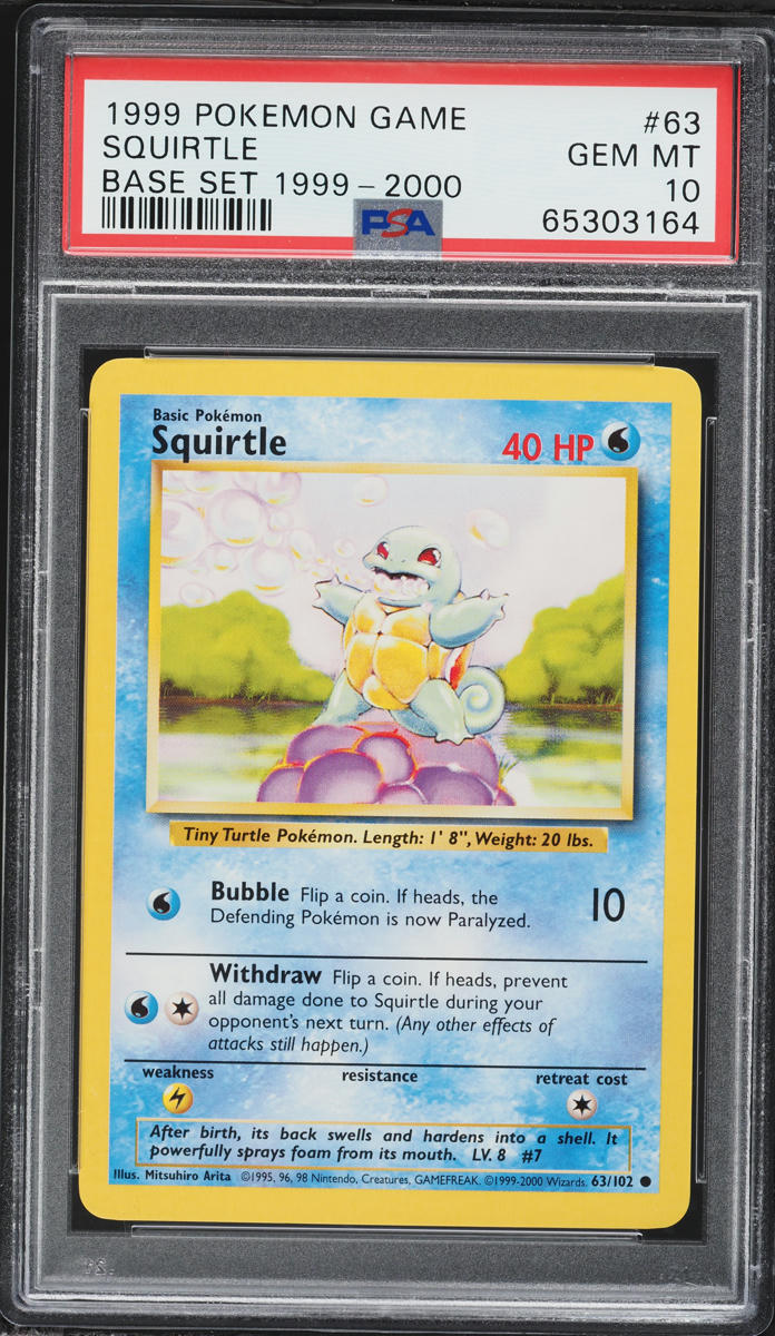 1999-2000 Pokemon Base Set Squirtle #63 PSA 10 GEM MINT