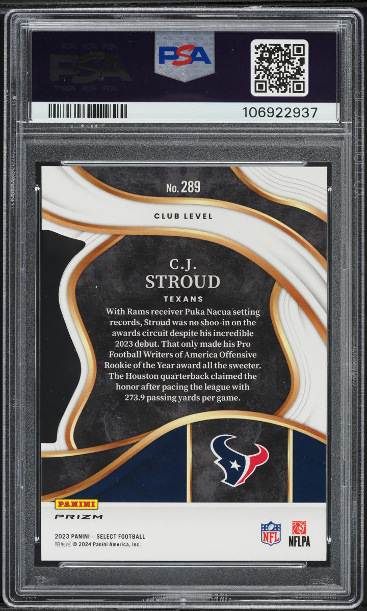 2023 Select Club Level Die Cut Silver Prizm C.J. Stroud ROOKIE #289 PSA 10 GEM