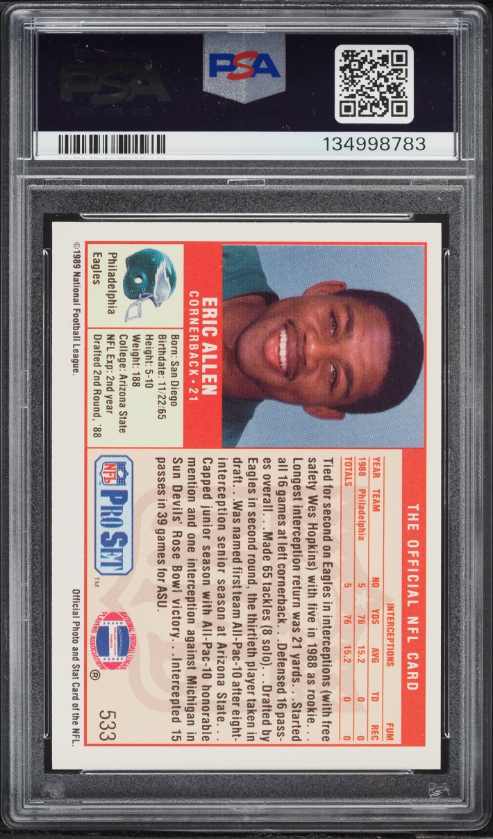 1989 Pro Set Football Eric Allen ROOKIE #533 PSA 9 MINT